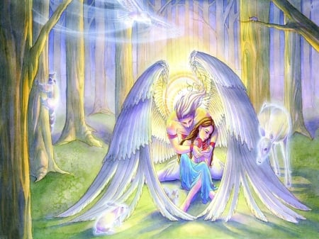 Angel love - ghost, magic, amazing, beautiful, splendor, angel, love, colorful, color, animals