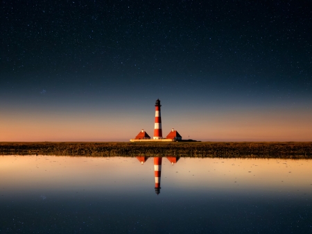 Lighthouse Reflection - lighthouse, nature, sea, reflection