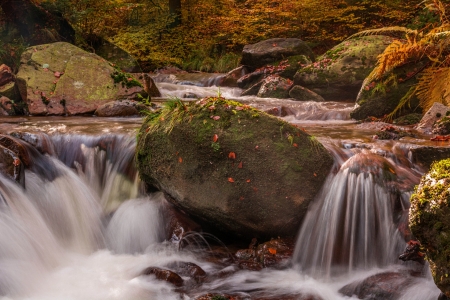 Autumn - fall, waterfall, beautiful, autumn, leaves