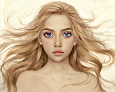 Beauty - blue, girl, eyes, blonde, beauty, fantasy, woman, selenada, art