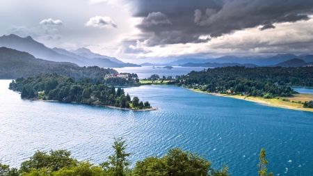 beautiful bariloche in argentina's patagonia - lakes, town, forests, clouds, mountains