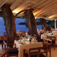 gorgeous seaside restaurant at dusk