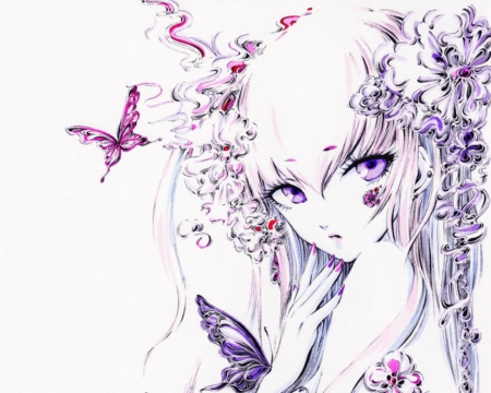 Cute Girl - draw, anime, girl, cute, butterfly