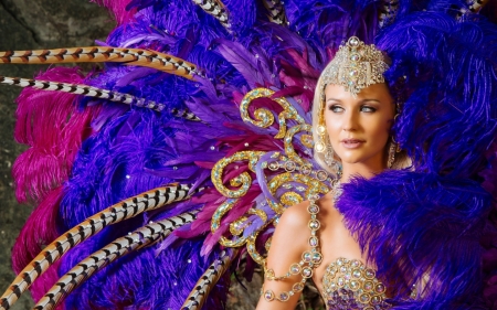 Carnival - woman, carnival, girl, pink, blue, feather