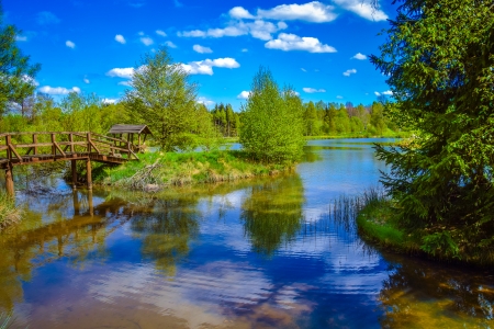 Lake - water, sky, trees, clouds