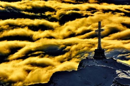 Prahova Valley,Romania - nature, cross, sky, yellow, clouds, mountains