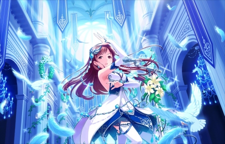 Nitta Minami - pretty, bride, game, anime, wedding, girl, long hair, cg, idolmaster