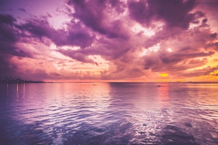 Ocean Sunset - clouds, sunset, ocean, nature