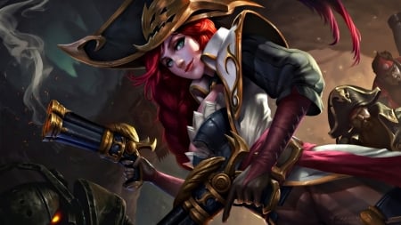 Miss Fortune - woman, gun, redhead, girl, hat, saint cygnus, miss fortune, game, league of legends, pirate