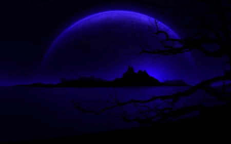 Planet at Night - night, mountains, tree, silhouette