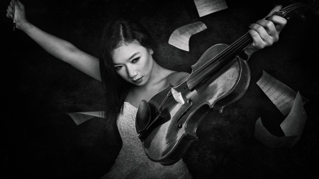 * - girl, photography, music, violin, black and white