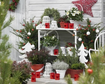 Christmas Garden - pots, Christmas, decor, garden