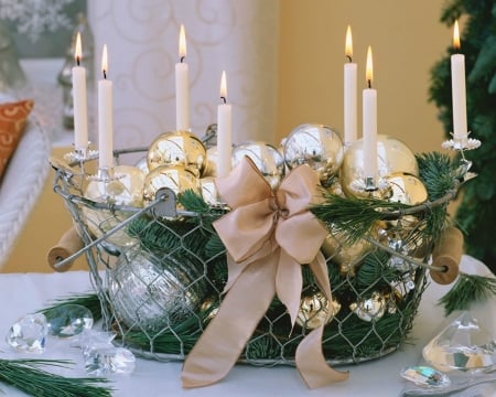 Christmas Decor - candles, Christmas, balls, decor