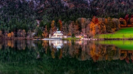 Lake House - lake, trees, reflection, autumn