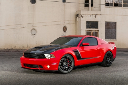 2012-Ford-Mustang - ford, black hood, 2012, red