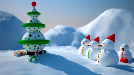 Winter Snowmen - snow, snowmen, art, christmas