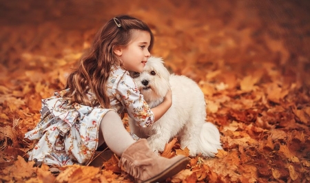 Beauty - fall, autumn, girl, beautiful, dog, colors