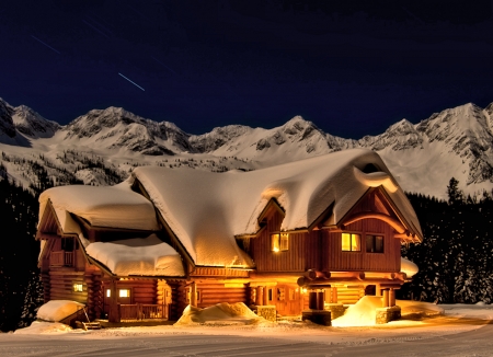 House in the Mountains - photo, house, winter, mountain