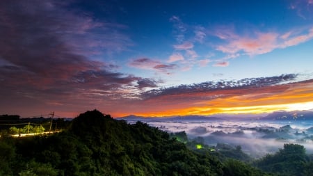 sunrise in taiwan - mountains, fog, sunrise, valley