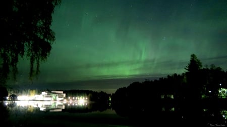 Aurora - aurora, night, green, sky