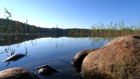 Beach - rock, lake, summer, beach