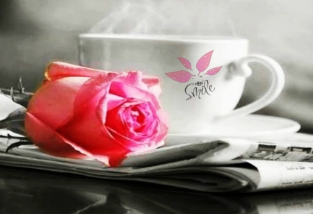 *news* - newspaper, coffee, pink, news, cup