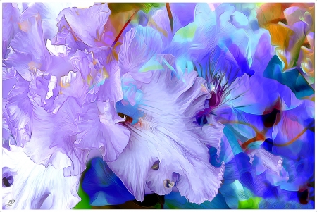 Flowers - flower, purple, pink, iris, blue, art, white, pictura, orange, texture, painting, sunnyvaledave, green