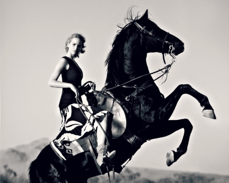 Jennifer Lawrence - woman, actress, girl, jennifer lawrence, bw, black, white, horse, blonde