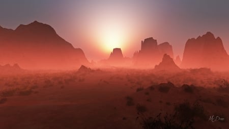 Desert Dawn - dawn, desert, sunrise, morning, sand, rocks, sky