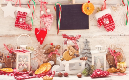 Merry Christmas - decor, stockings, christmas, wall