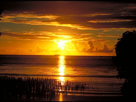 Beach Sunset - reflection, clouds, beach, sunset, nature