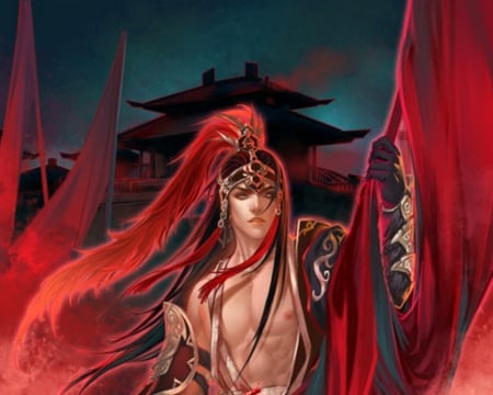 Warrior - red, warrior, fantasy, man, art