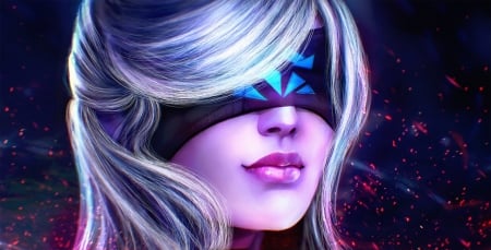 In the darkness - pink, magicnaanvi, blind, game, girl, blue, art, guild wars, fantasy, woman