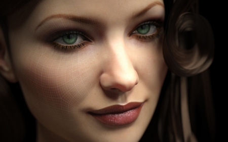 Beauty - face, rendering, beauty, green eyes, game, girl, fantasy, lips, woman