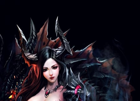 Fantasy girl - fantasy, black, game, girl, woman, horns