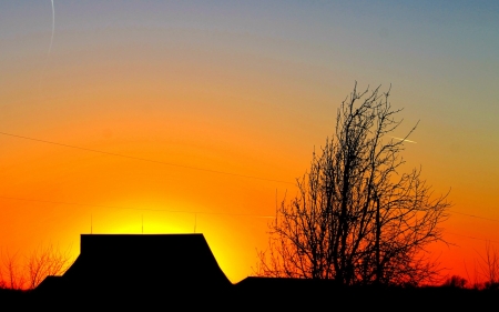 The Sky - glow, clouds, silhouette, roof