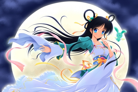 Oriental Night - moon, oriental, girl, chinese, orginal, princess, long hair