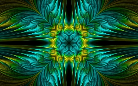 Fractals - yellow, texture, luminos, fractal, blue, green