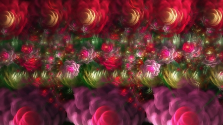 Abstract flowers - red, flower, pink, fractal, abstract, green