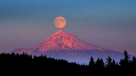 Super Moon-Oregon, USA - moon, mountains, amazing, sunset