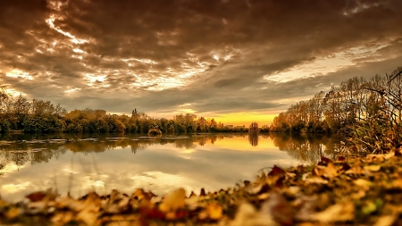 Autumn River - sky, autumn, clouds, river