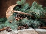 Pine Branches and Wicker basket