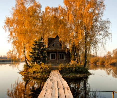 Lake House - lake, autumn, house, trees