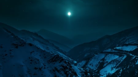 moon over a mountain range in iran - mountains, winter, light, moon, night