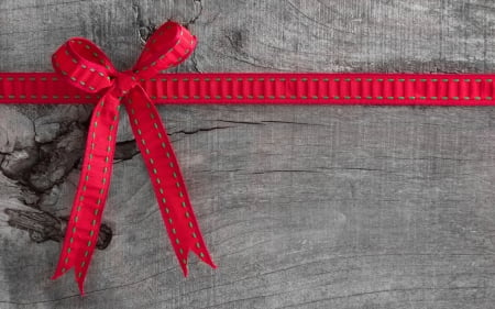 Red bow - craciun, valentine, christmas, wood, bow, grey, red, card, ribbon