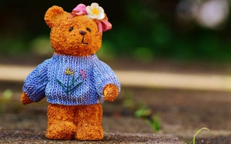 Have a lovely day! - blue, cute, teddy bear, flower, pink, toy