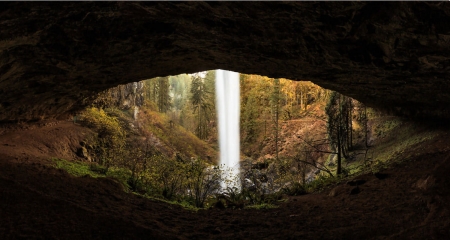 Behind the Waterfall - wide screen, scenery, landscape, beautiful, waterfall, photo, photography, nature