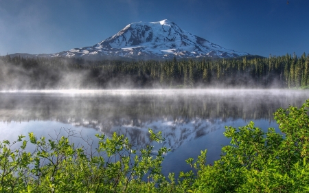 Reflection - snow, lake, forest, mountain