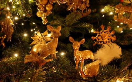 Merry Christmas - gold, Christmas, deer, decor