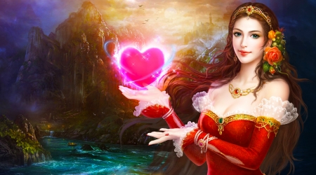 Loving Heart - woman, love, female, girl, heart, fantasy, art, pretty, beautiful, digital